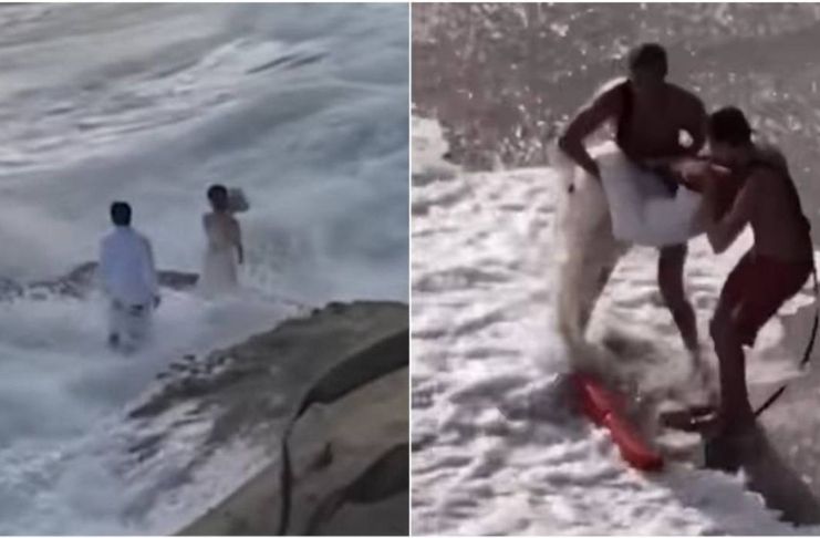 Recém-casados da Califórnia foram varridos pelo mar durante sessão de fotos