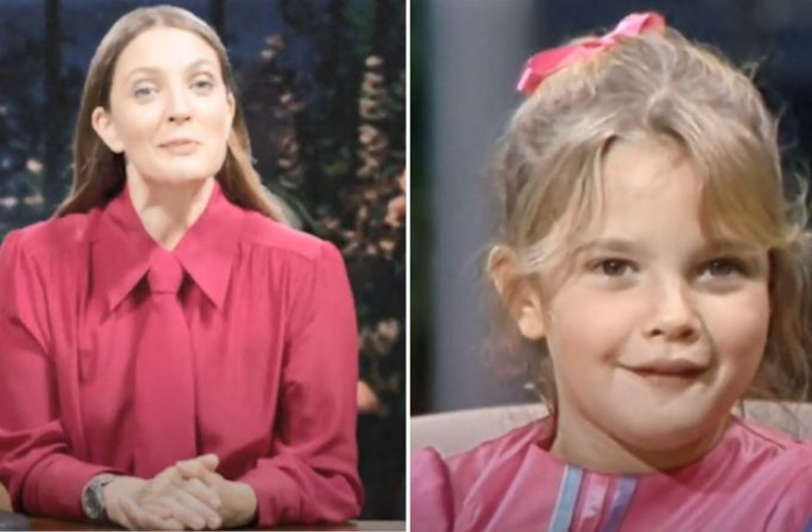 Drew Barrymore entrevista a si mesma criança para promover seu talk show